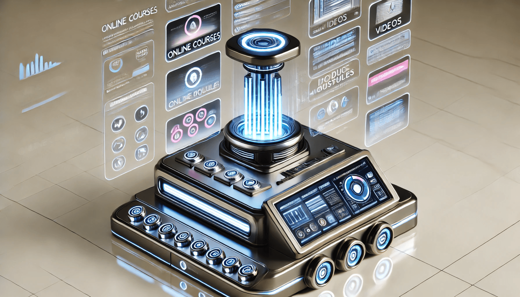 DALLE_2024_11_21_13.20.40_-_A_sleek_futuristic_machine_designed_to_automatically_build_online_courses_at_the_push_of_a_button._The_machine_has_glowing_streamlined_components_an